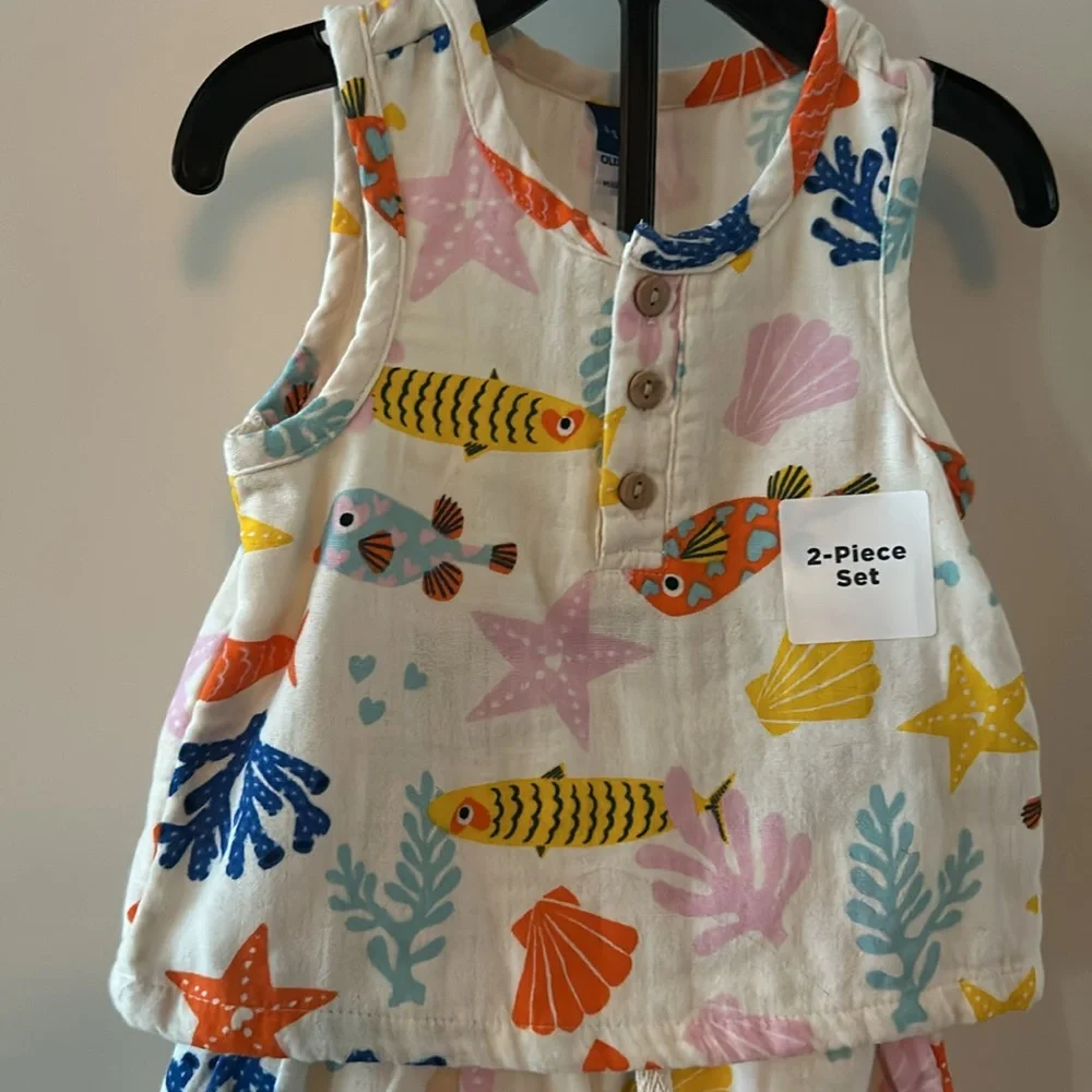 OLD NAVY Baby Girl 2pc outfit Under the sea sz 3-6 mo NWT